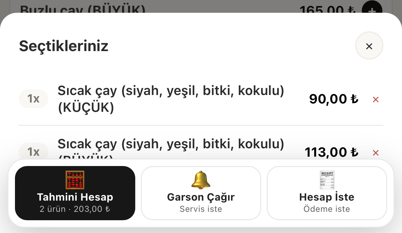 Restalya tahmini hesap ekranı